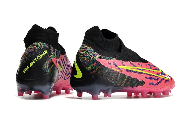 Nike Phantom GT Yellow Pink Confort de chaussette Tissu tricoté Supérieur Asymétrique Col sans lacets Surface ferme Chaussures de football 8