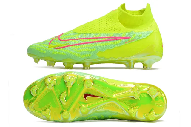 Nike Phantom GT Yellow Pink Confort de chaussette Tissu tricoté Supérieur Asymétrique Col sans lacets Surface ferme Chaussures de football 9