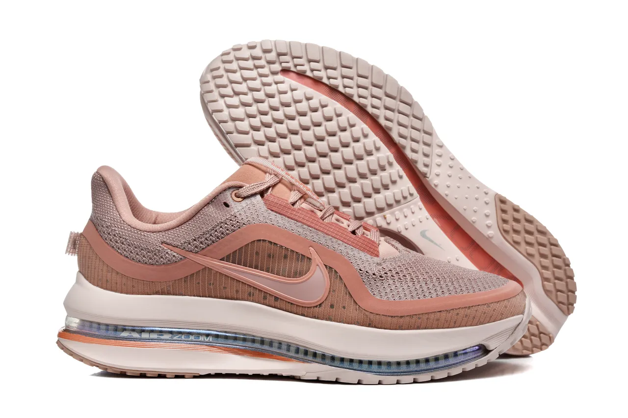 Nike Pink Beige Engineered Knit Upper Visible Air Zoom Unit Running Shoes 5