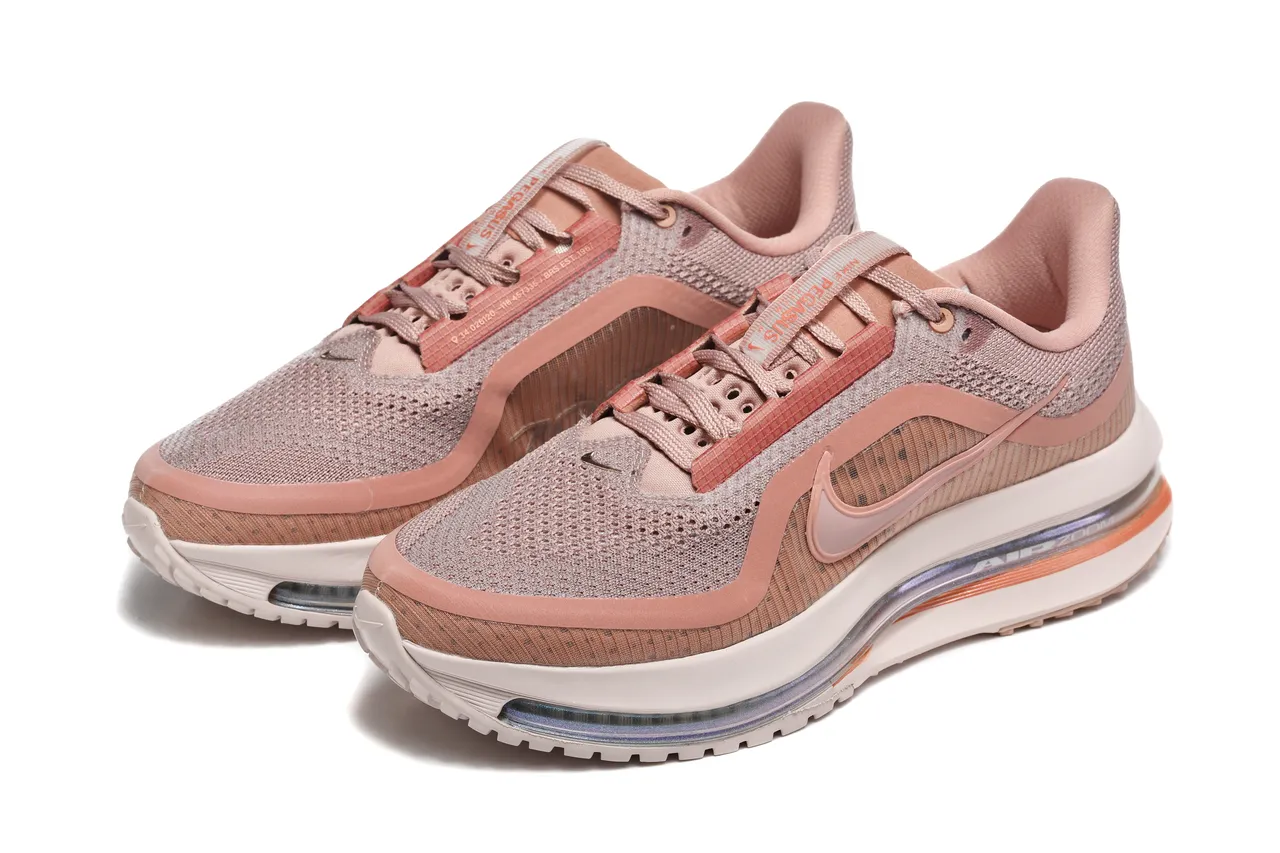 Nike Pink Beige Engineered Knit Upper Visible Air Zoom Unit Running Shoes 6