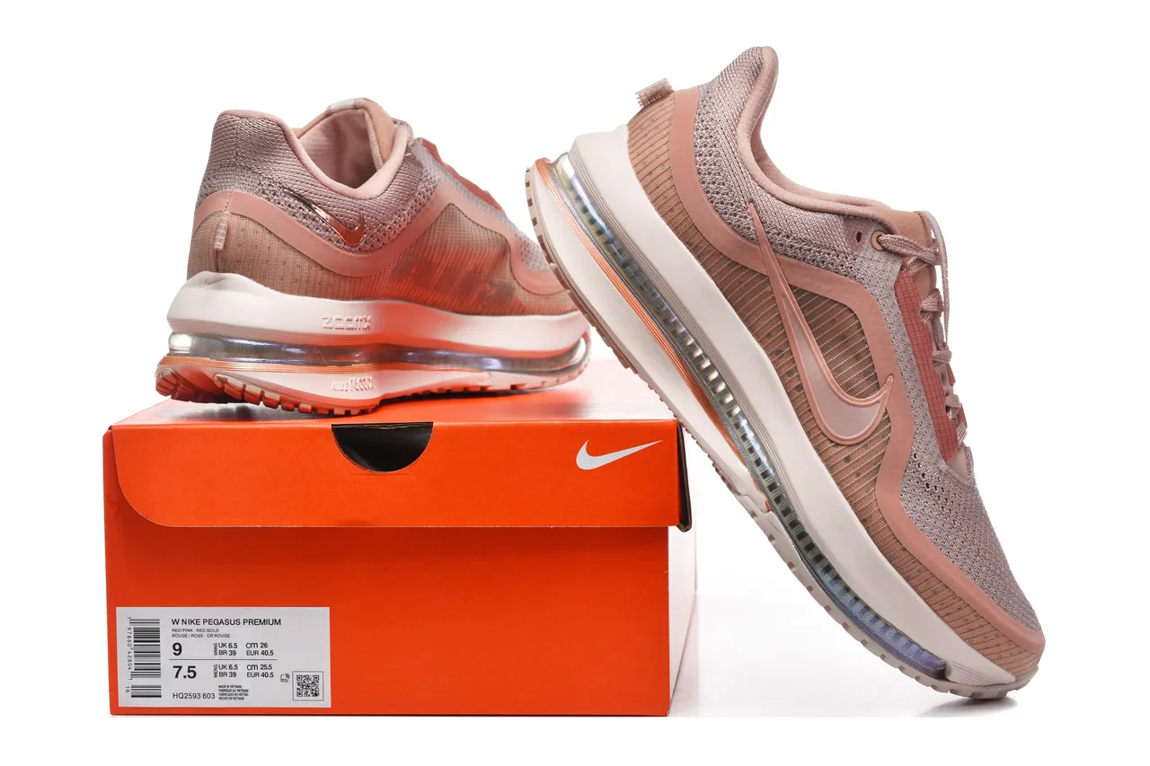 Nike Pink Beige Engineered Knit Upper Visible Air Zoom Unit Running Shoes 8