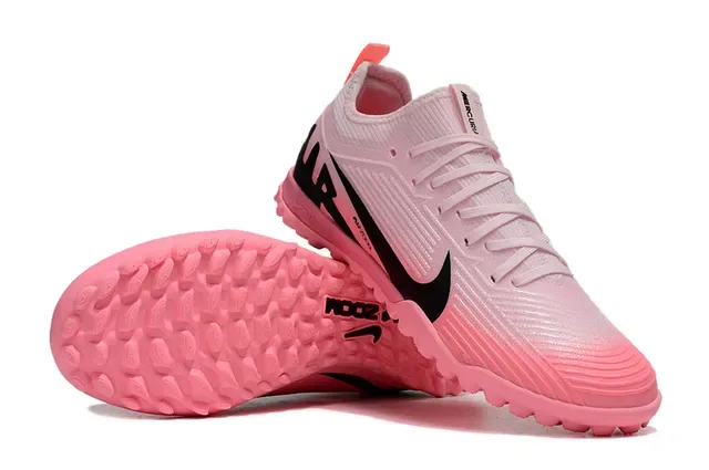 Nike Chaussures de football turf upper en tricot rose et noir semelle profil bas 11
