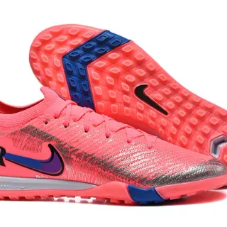 Nike Tênis de futebol com upper de tricô rosa azul gola baixa para grama