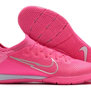 Nike Pink Silver Knit Upper Low-Profile Silhouette Indoor Soccer Shoes