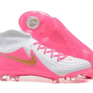 Nike Sapatos de Futebol Rosa Branco Alto Corte Colar de Meia Translucido TPU Cage Sola Firm-Ground