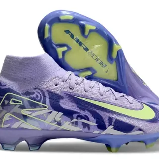 Nike Chuteiras de Futebol Roxo e Verde com Upper de Malha de Corte Alto e Overlay Gráfico para Terra Firme