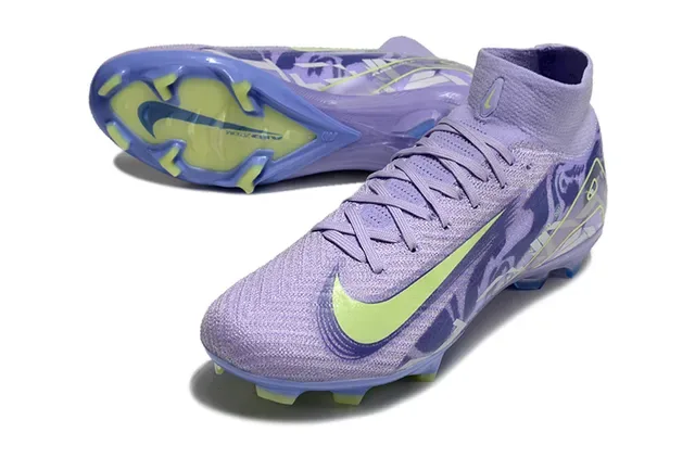 Nike বেগুনি সবুজ হাই-কাট নিট আপার গ্রাফিক ওভারলে ফার্ম-গ্রাউন্ড ফুটবল জুতো 3