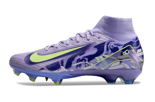 Nike বেগুনি সবুজ হাই-কাট নিট আপার গ্রাফিক ওভারলে ফার্ম-গ্রাউন্ড ফুটবল জুতো 6