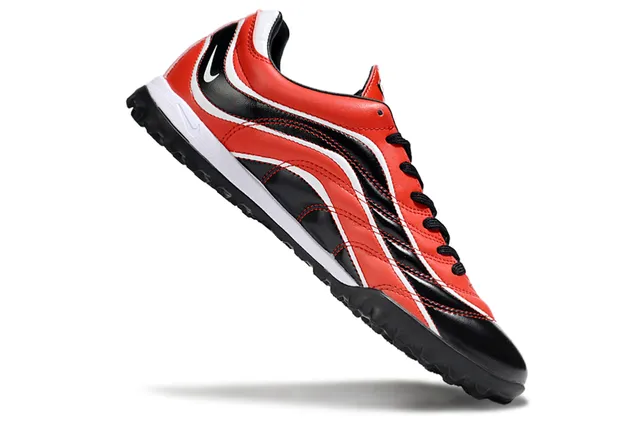 Nike Rouge Noir Low-Top Cuir Synthétique Supérieur Turf Football Chaussures 2