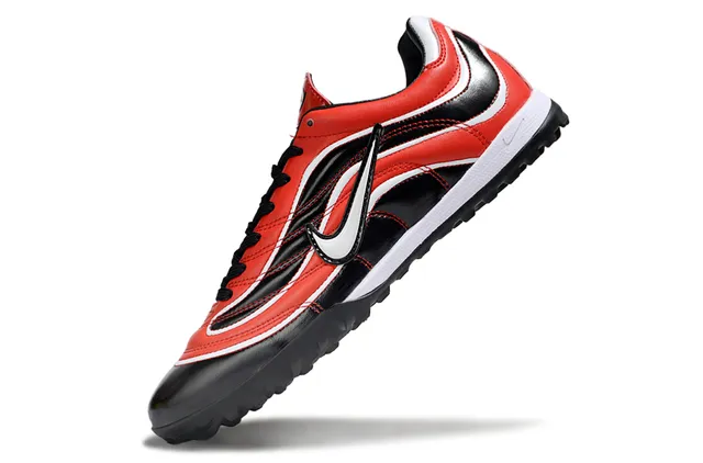 Nike Rouge Noir Low-Top Cuir Synthétique Supérieur Turf Football Chaussures 3