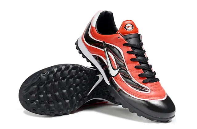 Nike Rouge Noir Low-Top Cuir Synthétique Supérieur Turf Football Chaussures 4