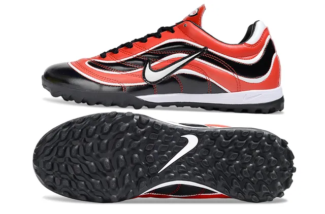 Nike Rouge Noir Low-Top Cuir Synthétique Supérieur Turf Football Chaussures 6