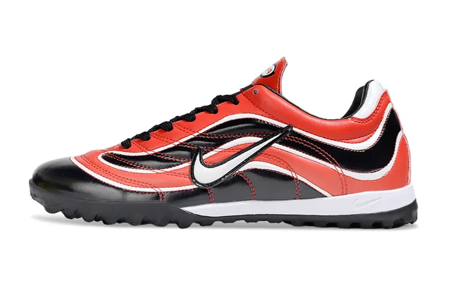 Nike Rouge Noir Low-Top Cuir Synthétique Supérieur Turf Football Chaussures 7