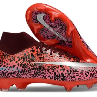 Nike Rouge Rose Collet Haut Ajusté Imprimé Animalier Abstrait Tige Semelles Firmes Chaussures de Football