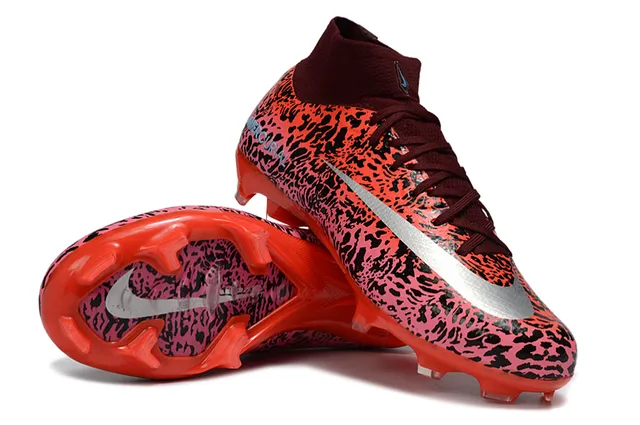 Nike Rouge Rose Collet Haut Ajusté Imprimé Animalier Abstrait Tige Semelles Firmes Chaussures de Football 2