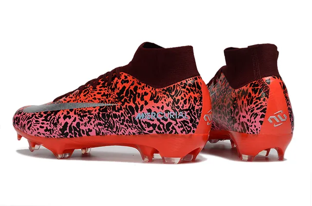 Nike Rouge Rose Collet Haut Ajusté Imprimé Animalier Abstrait Tige Semelles Firmes Chaussures de Football 4