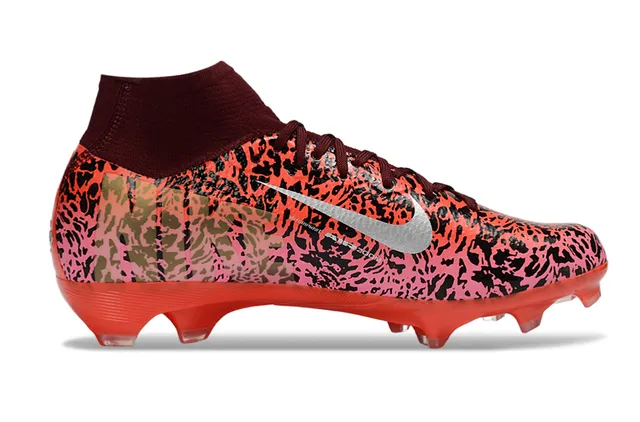 Nike Rouge Rose Collet Haut Ajusté Imprimé Animalier Abstrait Tige Semelles Firmes Chaussures de Football 5
