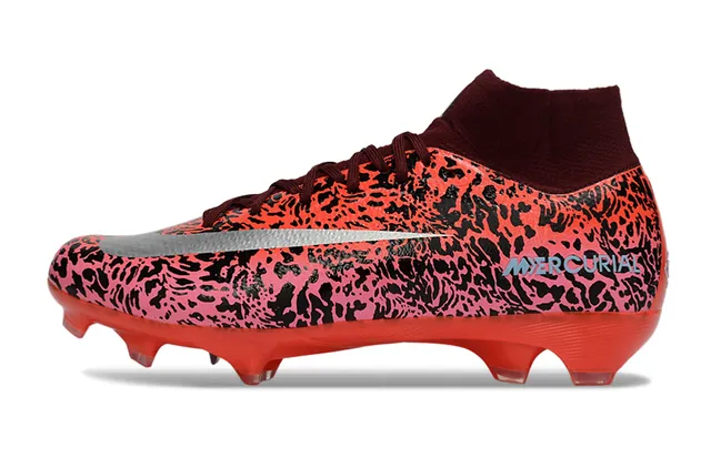 Nike Rouge Rose Collet Haut Ajusté Imprimé Animalier Abstrait Tige Semelles Firmes Chaussures de Football 6