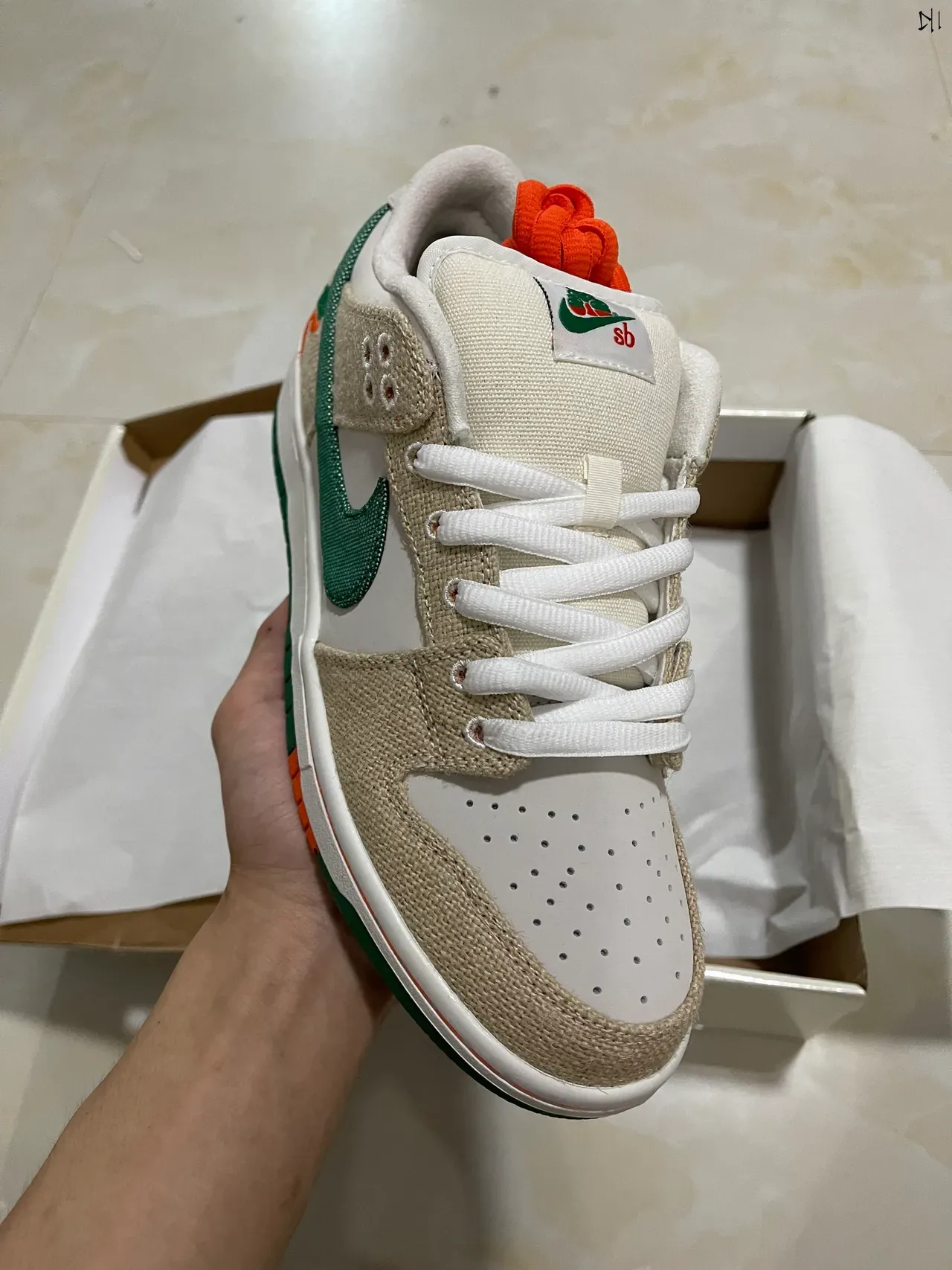 Nike SB Dunk Low Beige Green Orange Skateboard Shoes 2