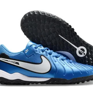 Nike Tiempo Blue Black Molded Synthetic Upper Horizontal Ribbed Texture Turf Soccer Shoes
