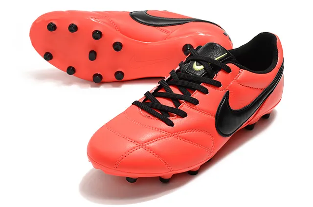 Nike Tiempo नारंगी काला लो-कट क्विल्टेड लेदर अपर फर्म-ग्राउंड फुटबॉल जूते 4