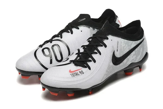 نايك توتال 90 أبيض أسود منخفض القطع أعلى اصطناعي Swoosh أوفرليه أرض صلبة أحذية كرة القدم 8