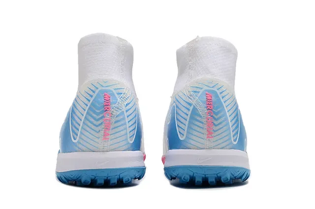 Nike Blanc Bleu Haut Col Synthétique Texturé Supérieur Chaussures de Football Indoor 4