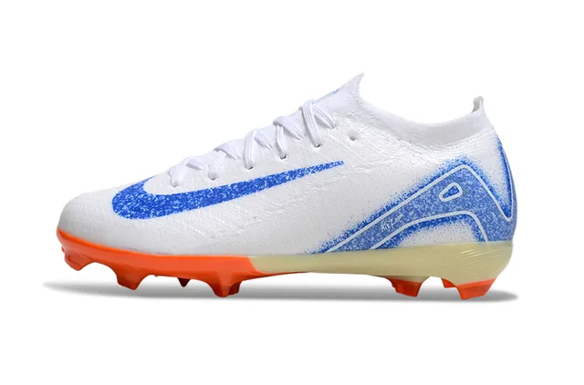 Nike أحذية كرة القدم أبيض أزرق مع upper منسوج ياقة ديناميكية Firm-Ground 6