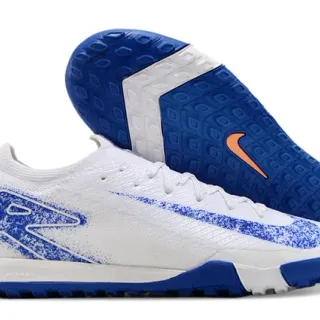 Nike 白色蓝色针织鞋面喷雾图形叠加草地足球鞋
