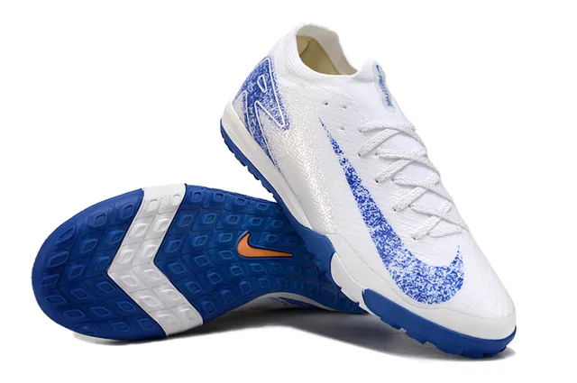 Nike White Blue Knit Upper Spray-Graphic Overlay Turf Soccer Shoes 4