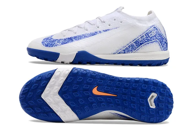 Nike White Blue Knit Upper Spray-Graphic Overlay Turf Soccer Shoes 6