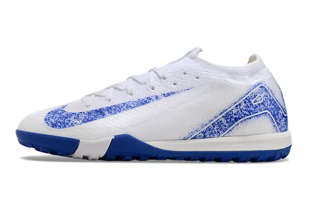 Nike White Blue Knit Upper Spray-Graphic Overlay Turf Soccer Shoes 7