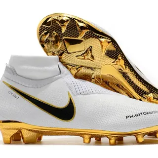 Nike White Gold Low-Cut Sock-Fit Flyknit Upper Firm-Ground Soccer Shoes