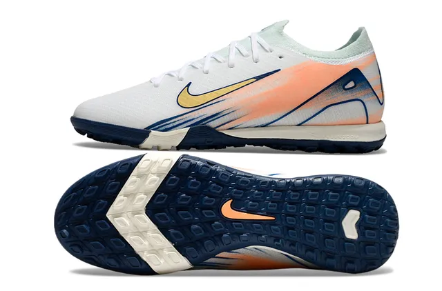 Nike White Navy Knit Upper Dynamic Graphic Overlay Indoor Soccer Shoes 6