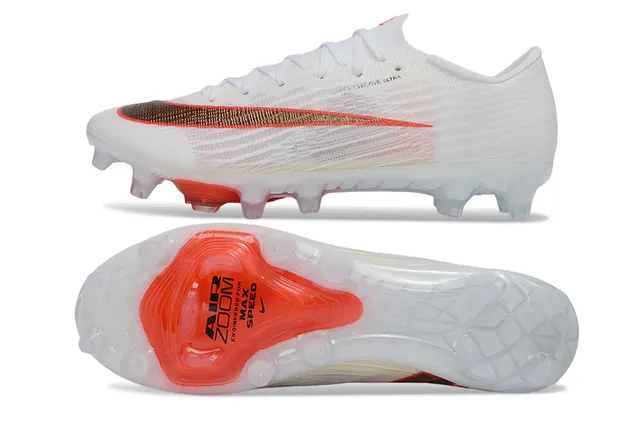 Nike branco e laranja Flyweave upper solado transparente Firm-Ground sapatos de futebol 7