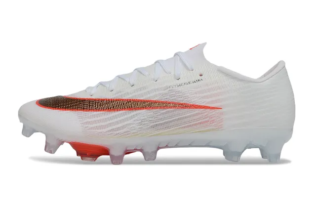 Nike branco e laranja Flyweave upper solado transparente Firm-Ground sapatos de futebol 8