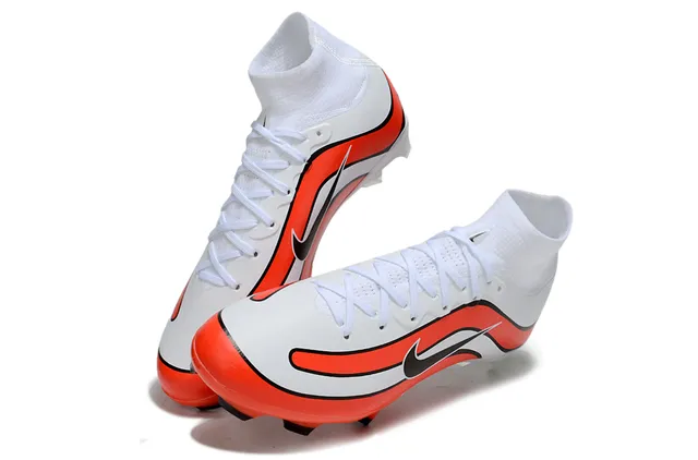 Nike Zapatos de fútbol Blanco Naranja Alto-Corte Cuello de Calcetín Patrón de Onda Recubrimiento Sintético Suelo Firme 2