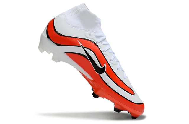 Nike Zapatos de fútbol Blanco Naranja Alto-Corte Cuello de Calcetín Patrón de Onda Recubrimiento Sintético Suelo Firme 3