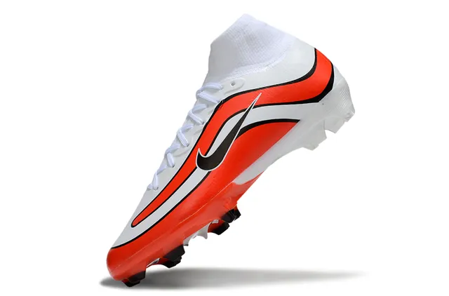 Nike Zapatos de fútbol Blanco Naranja Alto-Corte Cuello de Calcetín Patrón de Onda Recubrimiento Sintético Suelo Firme 4