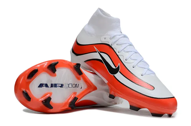 Nike Zapatos de fútbol Blanco Naranja Alto-Corte Cuello de Calcetín Patrón de Onda Recubrimiento Sintético Suelo Firme 5