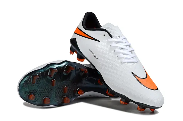 Nike सफेद नारंगी लो-कट सॉक-फिट कॉलर टेक्स्चर्ड सिंथेटिक अपर फर्म-ग्राउंड सॉकर जूते 4