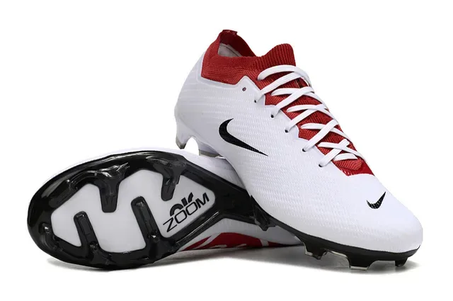 Nike White Red Low-Cut Knit Upper Collar Accent Firm-Ground Soccer Shoes 2