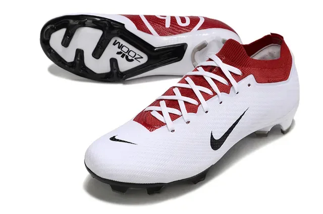 Nike White Red Low-Cut Knit Upper Collar Accent Firm-Ground Soccer Shoes 3