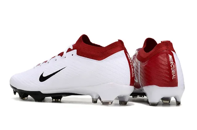 Nike White Red Low-Cut Knit Upper Collar Accent Firm-Ground Soccer Shoes 4