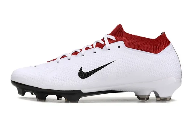 Nike White Red Low-Cut Knit Upper Collar Accent Firm-Ground Soccer Shoes 6