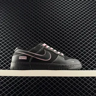 Nike x Supreme SB Dunk Low কালো গোলাপি চামড়ার স্কেটবোর্ড জুতা