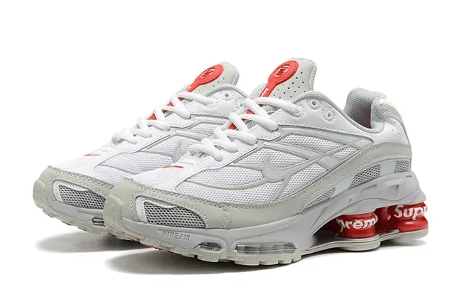Nike x Supreme Shox NZ White Gray Red Lifestyle Sneakers 6