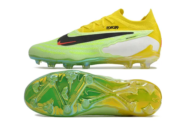 Nike Chaussures de football avec upper en knit jaune et vert, lacets asymétriques et surface ferme 5