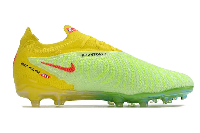 Nike Chaussures de football avec upper en knit jaune et vert, lacets asymétriques et surface ferme 7