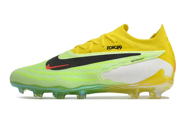 Nike Chaussures de football avec upper en knit jaune et vert, lacets asymétriques et surface ferme 8